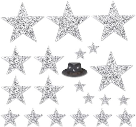 GIDWRIY 20pcs Sterne zum Aufbügeln,Stern Aufnäher Bügelbilder,Stern Aufbügelbilder Aufkleber,Silber Sterne Aufbügeln StrassBestickte Aufnäher zum Aufbügeln,Bügelflicken Set,Bügelaufkleber für Jeans
