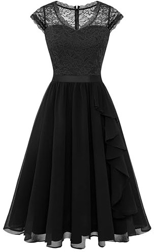 WedTrend Women's Floral Lace Short Bridesmaid Dress Fully Lined Cap Sleeve Semi Formal Swing Dress WT0212BlackM