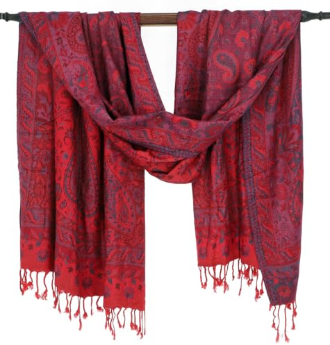 GURU SHOP Indischer Schal, Stola mit Paisley Muster, Schultertuch - Motiv 16, Herren/Damen, Synthetisch
