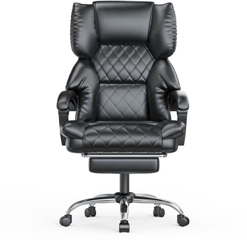 naspaluro Chaise De Bureau Ergonomique avec Repose-Pieds, Chaise De Bureau à Dossier Haut en Cuir PU De Haute Qualité, Dossier Inclinable, Siège Rembourré, Hauteur Réglable, Capacité 150 kg Noir