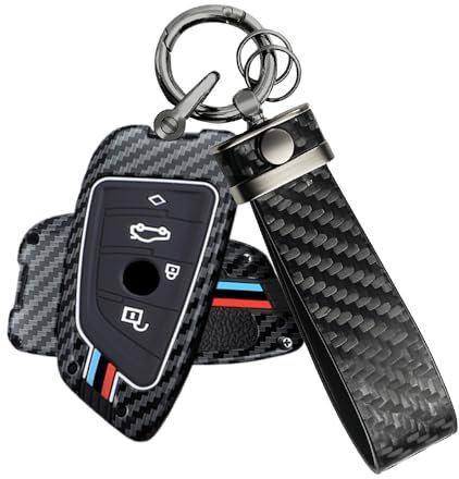 ATFIGII Schlüsselhülle kompatibel mit BMW 2er MPV 5er G30 G31 6er GT 7er G11 G12 M5 X1 X3 X4 X5 X5M X6 AutoSchlüsselhülle Metalll Schutz mit Schlüsselanhänger Keyless 4 Tasten B-Rhombisch