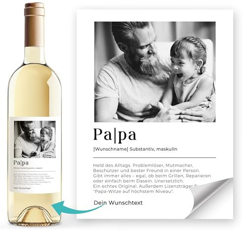 SpecialMe® Personalisiertes Weinetikett Vatertag Fotogeschenk Papa mit eigenem Text Weinflaschenetikett zum selbst gestalten Weiss unisize