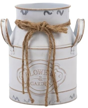 F Fityle Vaso in metallo per latte in stile shabby chic, portafiori decorativo country, Bianco