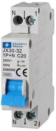 ELEKTRONOVA Interrupteur magnétothermique 1P+N C20 20A 4.5KA - 1 Module DIN - 220V