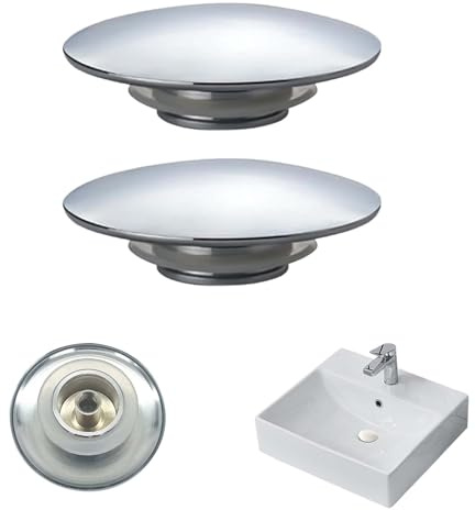 2 Pcs Bathroom Sink Plug Replacement, Easy Pop Up Sink Plug Replacement Silver Chrome Click Clack Basin Waste, Pop Up Plug Spares Bathroom Sink Push Button, 66mm Drain Stopper for Bathroom Sinks