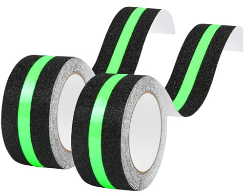 flintronic Bande Fluorescente, 2 Rouleaux 5cm*5m Bande Antidérapante Adhésive, Ruban Autocollant Fluorescent pour un Avertissement Réfléchissant de Nuit, Ruban Antiderapante pour Escaliers et Marches