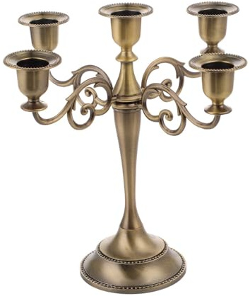 JEVIMORY 5-Kerzen-Kandelaber aus Metall für Stumpenkerzen, 26,9 cm hoch, Kerzenhalter für 1,27-2,5 cm Stabkerzen, Heimdekoration, Halloween, Weihnachten, Party, schwarze Kandelaber-Dekoration (Bronze)