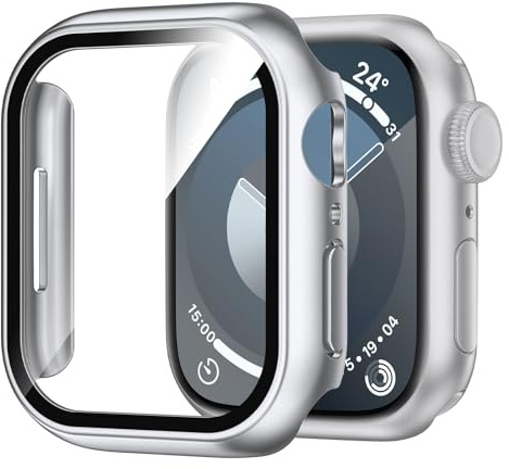 Kamita Wasserdicht Hülle mit Schutzfolie für Apple Watch Serie 9/8/7 41mm | Hart PC Bumper Case mit Displayschutz aus Gehärtetem Glas, Stoßfest Voller Körper Gehäuse für iWatch 41