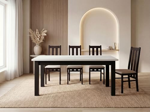 WFL GROUP Esstisch Ausziehbar Rechteckig – Platzsparend, Verlängerbar Wohnzimmertisch Küchentisch für 8 Personen - 140 × 80 cm bis 180 cm – Schwarze Holzbeine – Hergestellt in EU – Weiß