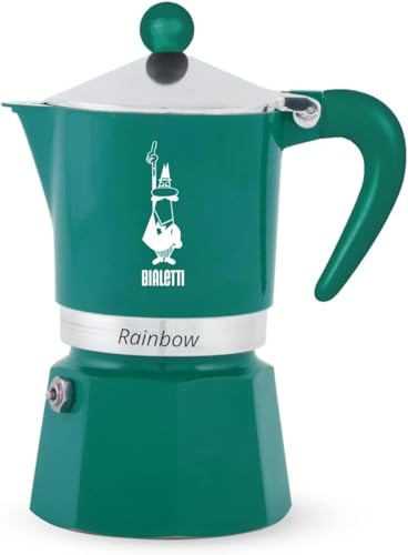 Bialetti Rainbow Caffettiera Moka, Verde, 3 Tazze, Alluminio, Manuale, Preparazione Caffè Espresso, Design Classico
