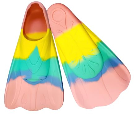 YuLiMirich Palmes de natation pour enfants, 100 % silicone, queue de sirène, courtes pour l'entraînement de plongée et de natation, palmes confortables pour garçons et filles (couleurs macaron, XXS 27