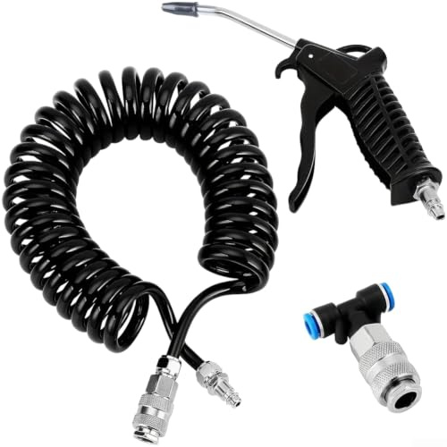 Truck Air Duster Kit with 6mm Quick Connector - Flexible Recoil Hose & Tips for Lorry Seat Cleaning and Debris Removal(Black)