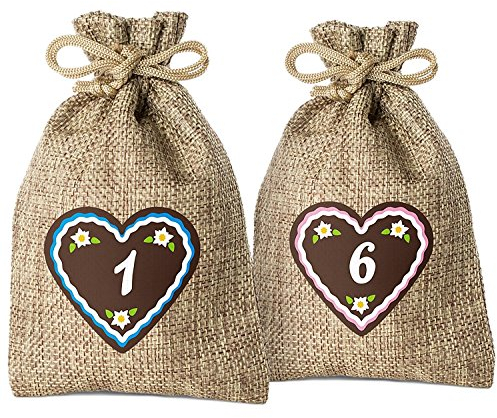 Adventskalender mit 24 Säckchen zum Selberfüllen (Filzsäckchen oder Jutesäckchen) von Adventino