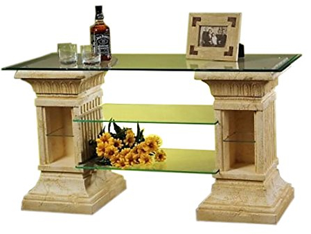 Antikes Wohndesign TV Rack Regal Fernsehschrank TV Schrank Glasregal Phonoregal HiFi Rack Vitrine Bücherregal Creme Beige Griechische Möbel Höhe: 67cm