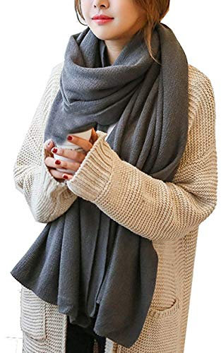 Cheerlife Mädchen Damen einfarbig Strickschal Warmer Schal Halstuch Langer Schal Herbst Winter Größe 220cm x 60cm (Dunkelgrau 2)
