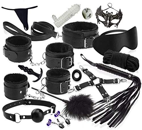 LOVONE Set Bondage 18 Pezzi, Perfetto per I Principianti e Gli Esperti, Manette e Maschera per Gli Occhi, Sex Toy per le Coppie, Amanti Del Sesso, Set Schiavitù, Nero