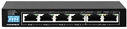 Hored AI106G - Smart Switch Gigabit Poe a 6 Porte, 4 Porte Poe, 802.3af, 802.3at, 48 V, 60 W, Trasmissione Fino a 250 Metri, funzioni Smart