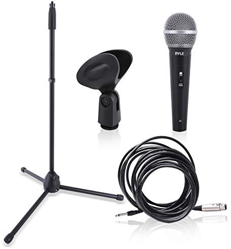 Pyle High-End Dynamic Metal Microphone Kit - Full Metal Microphone Body with Uni-Directional Polar Pattern, Includes Adjustable Mic Stand, Carrying Bag, Mic Clip, and XLR Cable Connectors PDMIC88ST