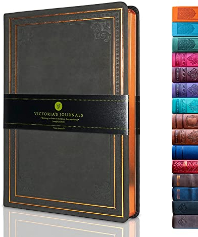 Victoria's Journals Tagebuch, Kunstleder, Vintage, Hardcover, liniertes Notizbuch, altmodisches Reisetagebuch, 14,5 x 20,5 cm, Schwarz