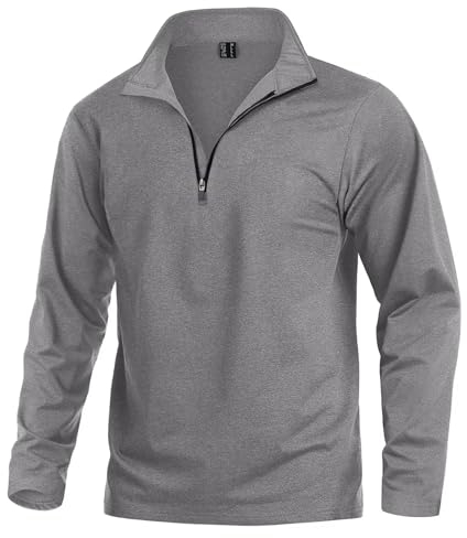 KEFITEVD Funktionsshirt Herren Langarm Mountainbike Shirt Warm Herbst Winter Stehkragen Sport Pullover Long Sleeve Ski Shirt Herren Hellgrau S