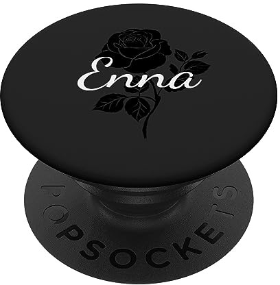 Enna - Name Schwarze Rose Personalisiertes Geschenk Grau PopSockets Klebender PopGrip