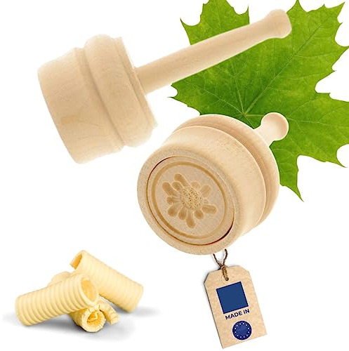 Lot de 2 tampons à beurre HOFMEISTER® - Pour 30 g de beurre - 5 cm - En forme d'edelweiss - Fabriqués à la main en Allemagne - Forme ronde - En bois d'érable local