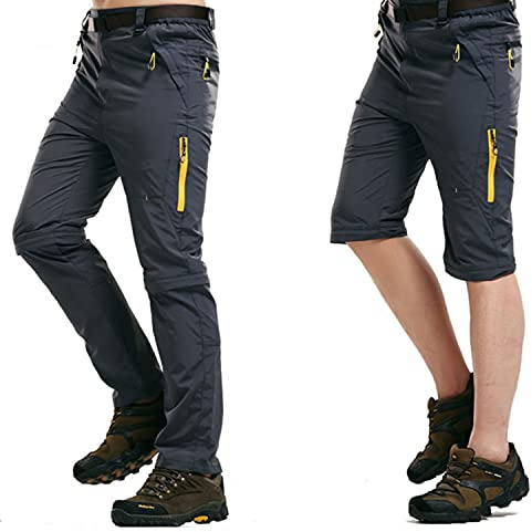 LHHMZ Mens Outdoor Hiking Trousers Convertible Breathable Lightweight Quick Dry Trousers Shorts Casual Walking Climbing Cycling Grey