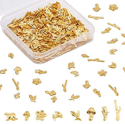 OLYCRAFT 250Stück Blumenpflanze unter dem Motto Harzfüller Legierung Epoxidharz liefert UV-Blattharz Füllzubehör Golden für Osterdekoration die Herstellung von Harzschmuck -8 Styles