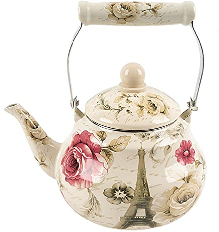 Cabilock Wasserkessel Emaillierter Vintage Emaille Wasserkocher Teekessel Kaffeekanne mit Hitzebeständig Griff für Küche Zuhause Café Camping Gasherd 2. 5L