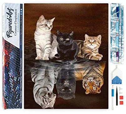 Figured’Art Diamond Painting Broderie Diamant 40x50cm Toile Entière Roulée avec Strass Perles Carrés - Reflets Chatons - Kit Complet Animaux 5D DIY Activité Manuelle Loisirs Créatifs Adultes
