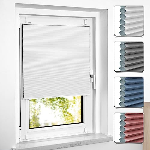 Wabenplissee Plissee Klemmfix ohne Bohren Verdunkelung Zweifarbig Weiß-weiß 90x200cm(BxH) Thermo Verdunklungsplissee für Fenster 100% Blickdicht,Schallschutz und Wärmehaltung