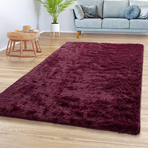 TT Home Teppich Wohnzimmer Hochflor Langflor Weich Soft Modernes Einfarbiges Design, Farbe:Violett, Größe:200x290 cm
