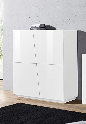 möbelando Highboard Standschrank Sideboard Beistellschrank Schrank Anrichte Viterbo I Weiß Hochglanz