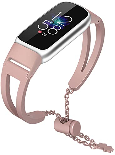 NINKI Rose Pink Kettenband kompatibel mit Fitbit Luxe Armband für Damen, Metall Dressy Armreif, Schmuck Link Feminine große Luxe-Fitbit Armbänder für Fitbit Luxe-Uhrarmband, klein für Mädchen