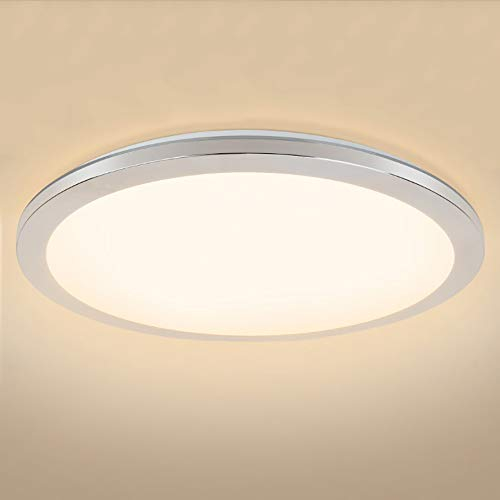 PADMA Deckenleuchte Led Warmweiss Bad Deckenlampe Modern Silber Rund Flach 18W 3000K Wasserdicht Ip44 Chrom für Wohnzimmer Schlafzimmer Küche Flur Büro Badezimmer