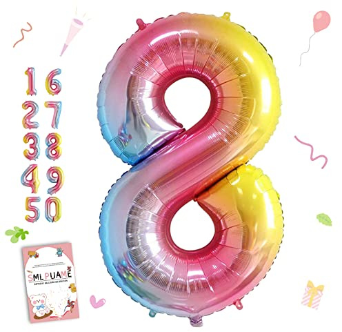 Smlpuame 102cm Riesen Luftballon 8 Regenbogen Farbverlauf zum Party-Deko | Nachfüllbare Folienballon Zahlen 8 für 8 Jahre Geburtstagsdeko Mädchen Junge Ballon Zahl Deko zum Jubiläum Neujahr Hochzeit