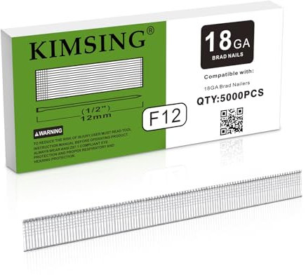 KIMSING - Clavos de calibre 18 de 12 mm, 5.000 unidades, galvanizados, clavos para pistola de clavos Brad, clavadora de acabado de energía de aire