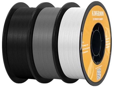 Kingroon 2KG PLA Filament 1.75mm for 3D Printer, Filament Bundle 3D Printing Materials 3D Filament Dimensional Accuracy ±0.02mm, 3D Printer Filament PLA with Black Grey White