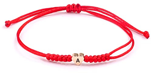 Mädchen Damen Buchstaben Armband, Herzen Initialen Handmade Cord Schmuck, Distance Matching Armbänder für Mutter Tochter Schwester Freund Freundin Beste Freunde Paar Familie Rotes Armband- Buchstabe A
