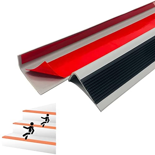 NUACOS PVC Stufenkantenprofil L Form selbstklebendes Treppen Profil, Treppenkantenprofil Treppenkante grob gerieft, Stabil und Rutschhemmend,Schwarz,100cm