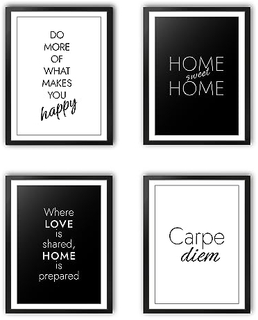 VON STEINEICH® Wohnzimmer Deko Bilder [schwarz weiß] Moderne Wandbilder in DIN A4 – Flur Deko & Wanddekoration Wohnzimmer passend zu Aesthetic Deko & Boho Wanddeko (4er Posterset ohne Bilderrahmen)