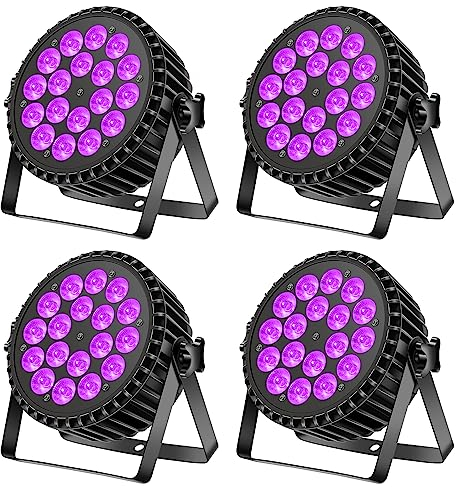 UKfog DMX512 Projecteur de scène à 18 LED 200 W par UV+RGB, lumière disco 8 CH par projecteur, stroboscope/son/actif, effet de lumière DJ pour show bar, fête, festival de musique, Halloween (4 de)