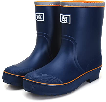 Jesindr Stivali Gomma Uomo, Pioggia Antiscivolo Adulto Antinfortunistica Stivali, Leggere Comodeda Esterno Scarpe da Giardino, Blu Arancione Senza Cordoncini, 43 EU