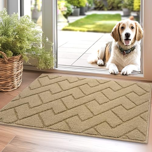 Biscpro Door Mat, 50x80 cm DoorMat Indoor Washable, Doormat Indoor Dirt Trapper Non-slip,Absorbent Inside Entrance Rug Mat for Entryway,Patio,Garden,Laundry Room,Pets - Beige