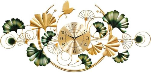 HAODING 100 cm Große, Moderne Metall-Wanduhren, 3D-Ginkgo-Blatt-Kunstuhr, Geräuschlos, Nicht Tickend, Große Uhren, Dekorative Wanduhr Für Wohnzimmer, Esszimmer, Dekoration