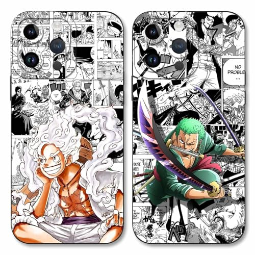 2 Stück Handyhülle für Apple iPhone 14 Pro Max Hülle 6.7'' Anime Luffy Zoro Gear 5 Sun God Nika Muster Design Manga Case Kameraschutz Schutzhülle TPU Silikon Weich Ultra Dünn Schwarz2