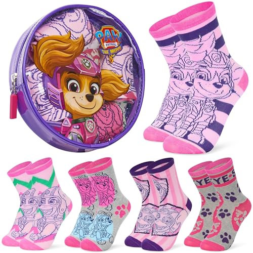 Paw Patrol Calzini Bambina, Morbido Traspirante Calze Bambino - Pacco da 5(Viola/Rosa, 26-30EU)