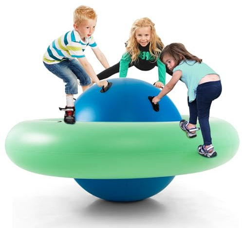 COSTWAY Balancín Inflable para Niños Mayores de 5 Años, 223 x 123 cm con 6 Asas Incorporadas, Balancín Inflable con Cúpula (Azul)