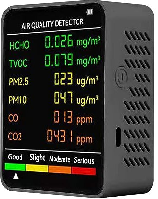 Kocusu CO2 Monitor,Air Quality Monitor Indoor with LED Display,6 in 1 CO2 Detector Sensor,Carbon Dioxide Detector with Temperature,Humidity,HCHO,TVOC,PM2.5 for Home,Office,Car (Black)
