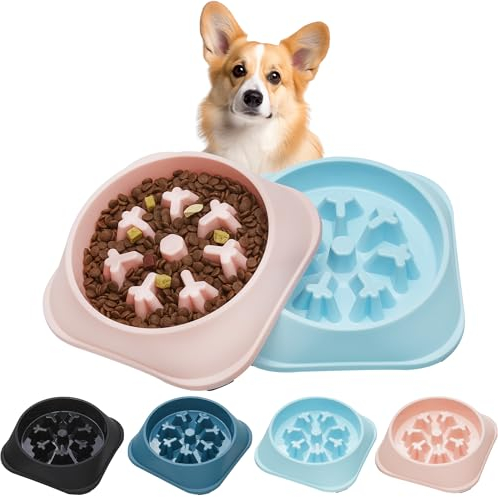 Suhaco 2PCS Slow Feeder Dog Bowls Set Puzzle Dog Food Bowls for Small & Medium Dogs, Anti-Slip Dog Feeding Bowls Slow Down Eating Dog Bowl Maze Anti-Overeating Pet Feeding Dishes Set (Blue+Pink)
